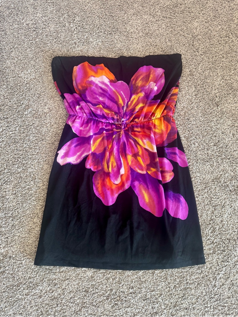 Maurices Black Strapless Dress with Pink & Orange Floral Burst. XL